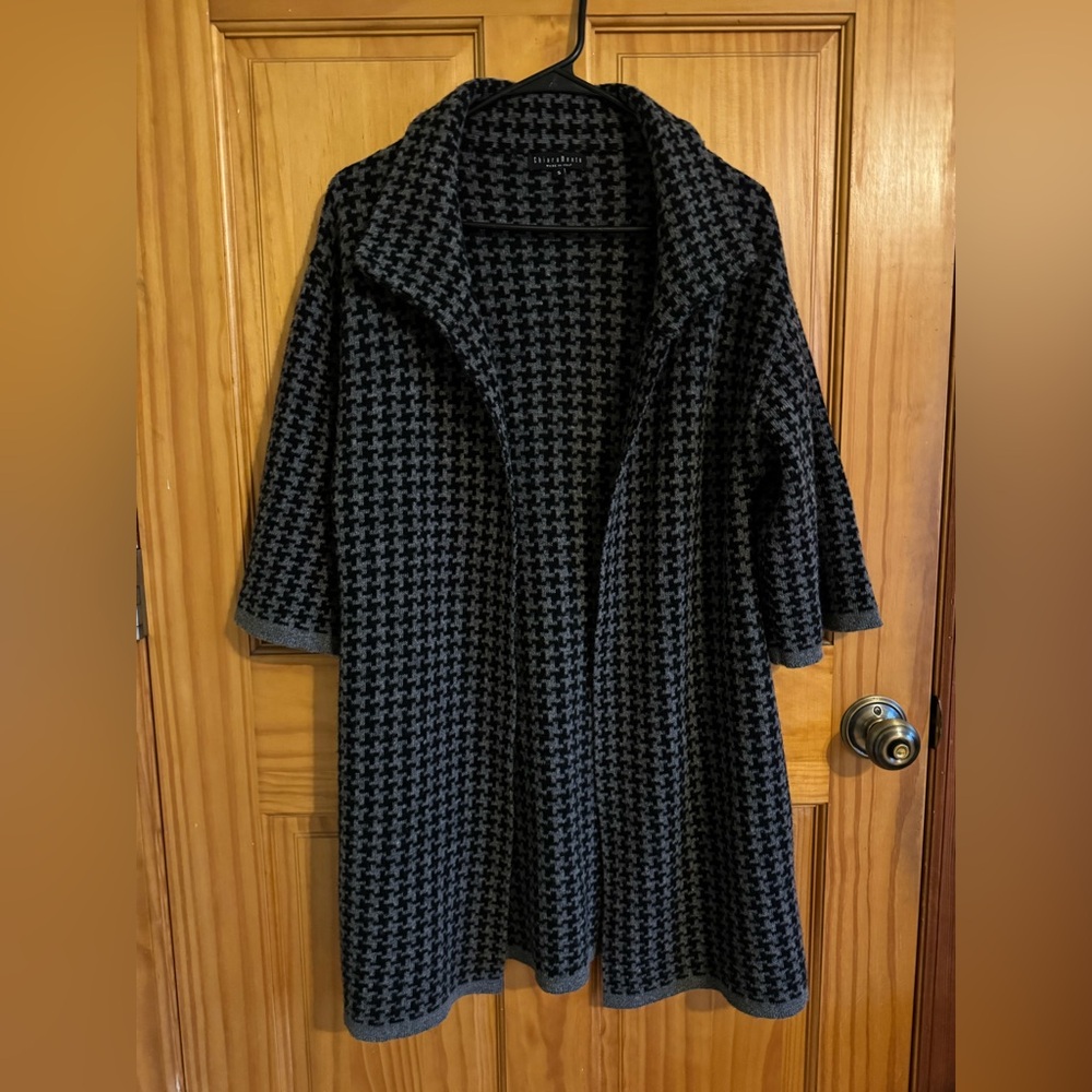 ChiaraMente Made in Italy Wool Houndstooth Coatigan / Duster — 76% Wool — Size S